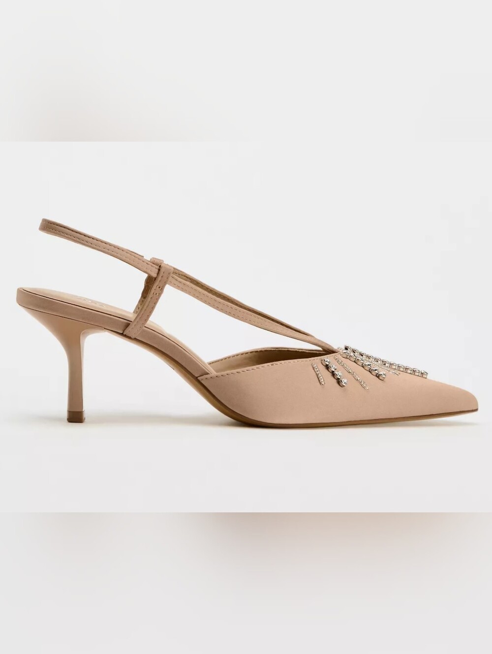 Elegant Beige Slingback Kitten Heel Pumps with Crystal Embellishment